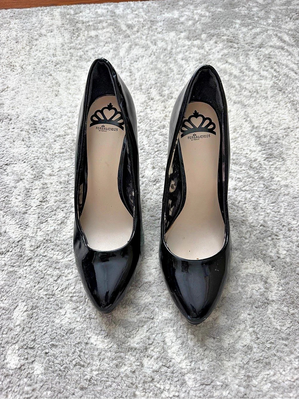 Fergalicious Symphony Black Patent Pointed Toe Heels - size 7.5
